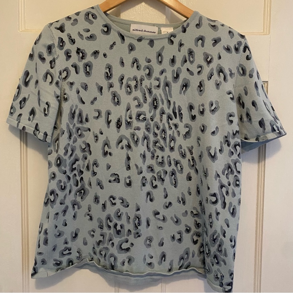 Alfred Dunner Blue Animal Print Short Sleeve Top